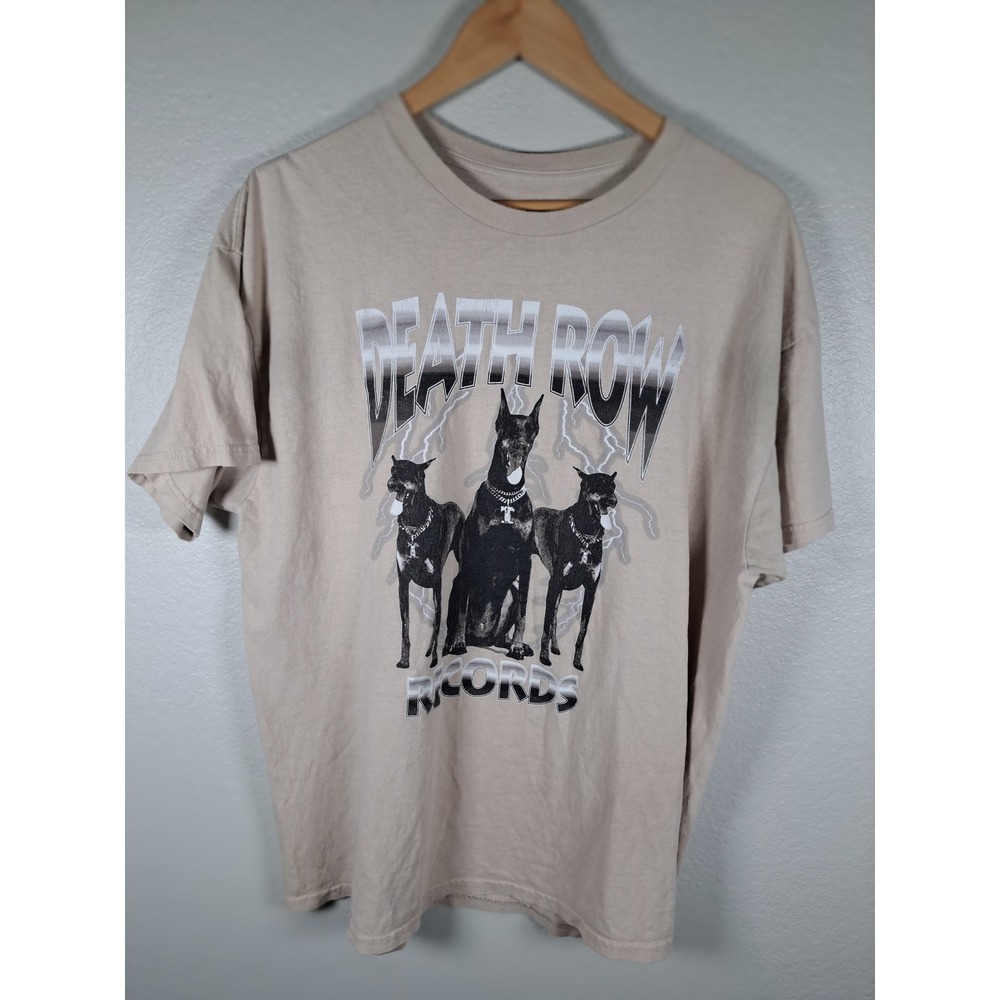 Death Row Records Doberman Graphic T-Shirt Tan Mens XL Hip Hop Streetwear Tee